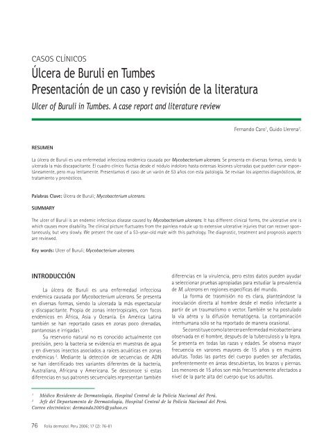 Ãlcera de Buruli en Tumbes. PresentaciÃ³n de un caso y revisiÃ³n de ...