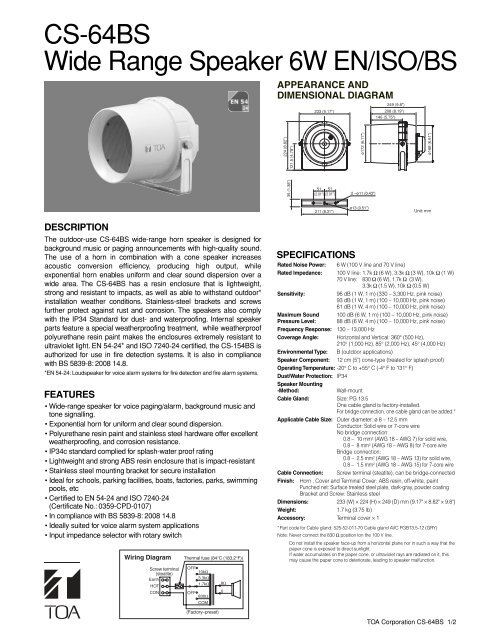 CS-64BS Wide Range Speaker 6W EN/ISO/BS - Eltek