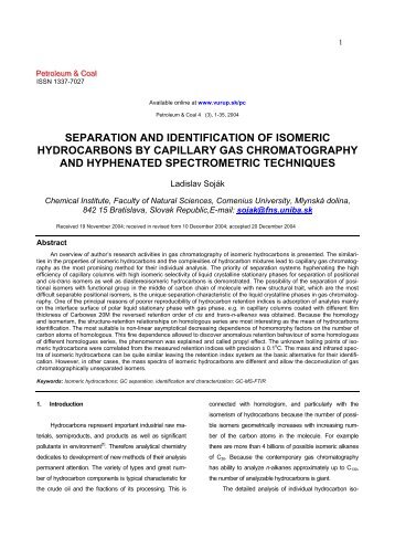 separation and identification of isomeric hydrocarbons by capillary ...