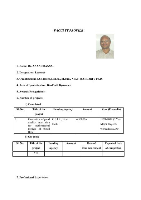 FACULTY PROFILE - Engineering College Ajmer