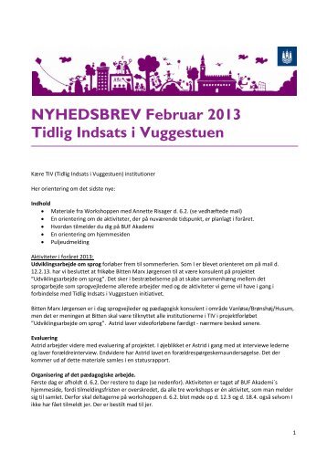 NYHEDSBREV Februar 2013 Tidlig Indsats i Vuggestuen - mitBUF.dk