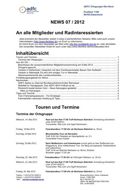 Briefkopf Ing.-Büro Heinemann - Ortsgruppe Iller-Nord