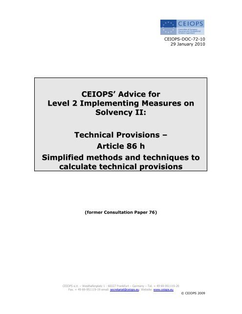 CEIOPS' Advice for Level 2 Implementing ... - EIOPA - Europa