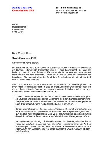 Beschwerde zur Sendung mit Peres - Netzwerk Schweiz fÃ¼r einen ...