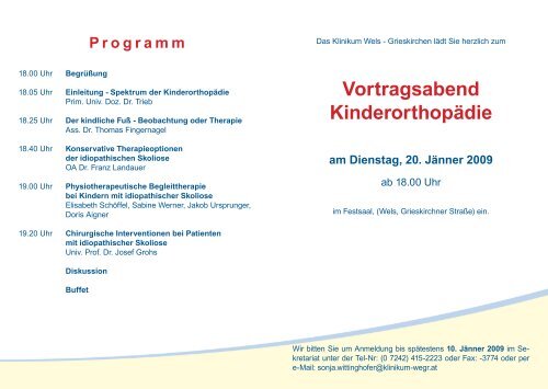 Vortragsabend Kinderorthopädie am Dienstag, 20. Jänner 2009