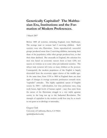 Genetically Capitalist? - Economics Department at UC Davis