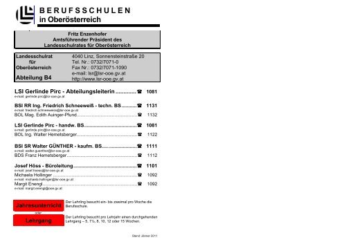 B E R U F S S C H U L E N in Oberösterreich - Landesschulrat für ...