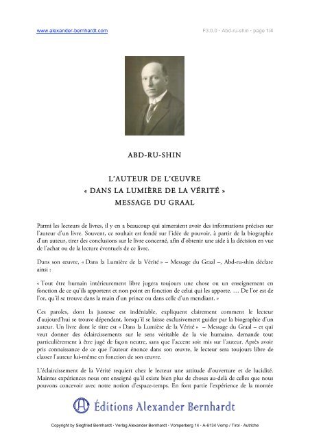 Abd Ru Shin L Auteur De L A Uvre Verlag Alexander Bernhardt