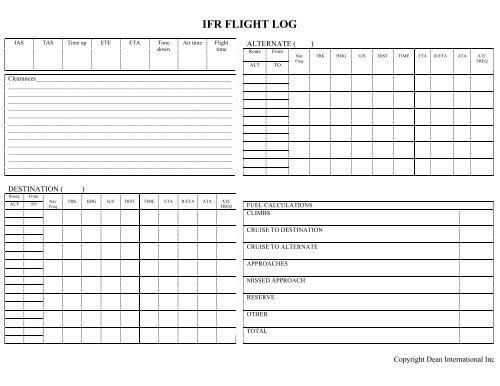 IFR Flight Log - Dean International