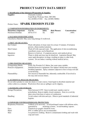 PRODUCT SAFETY DATA SHEET SPARK EROSION FLUID