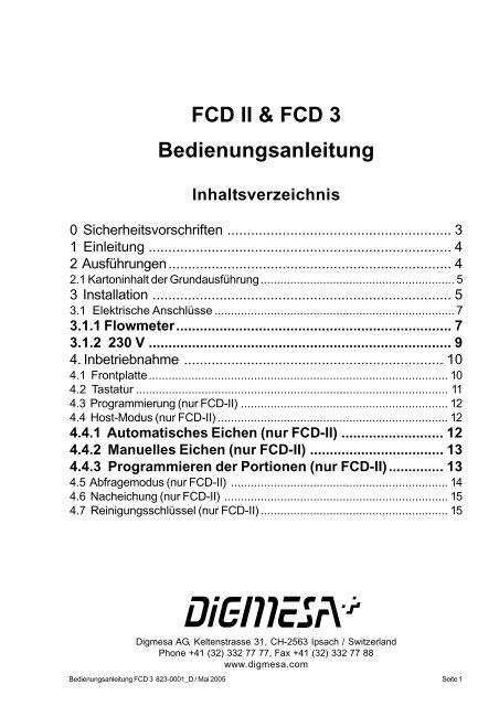 FCD II & FCD 3 Bedienungsanleitung Inhaltsverzeichnis - Digmesa