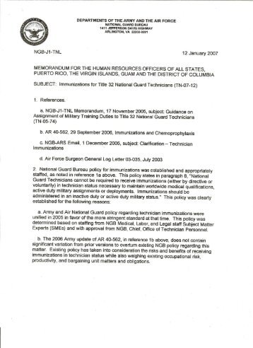 Immunizations Memo from NGB - West Virginia Army National Guard