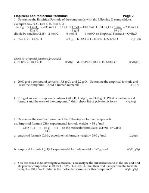 Empirical Formula Practice Problems Worksheet With Answers