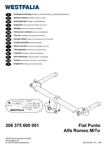 306 375 600 001 Fiat Punto Alfa Romeo MiTo - Autoteilefrau.eu