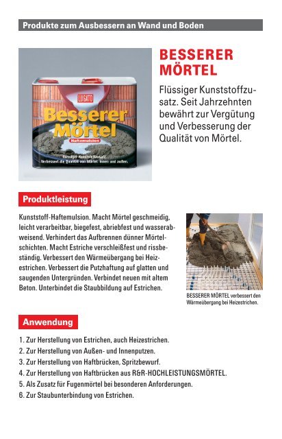 BESSERER MÖRTEL Flüssiger Kunststoffzu- satz. Seit ... - Lugato