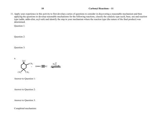 Carbonyl Reactions - Moravian College Chemistry Department