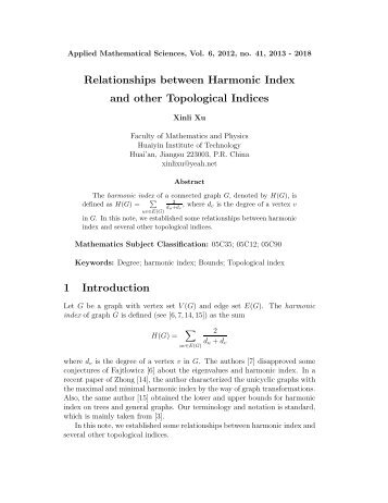 Relationships between Harmonic Index and other Topological ...