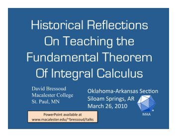 Historical Reflection on Teaching the Fundamental Theorem of