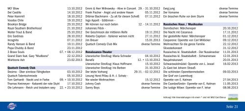 Veranstaltungskalender der Ticketeria - Märkische Allgemeine