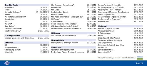 Veranstaltungskalender der Ticketeria - Märkische Allgemeine