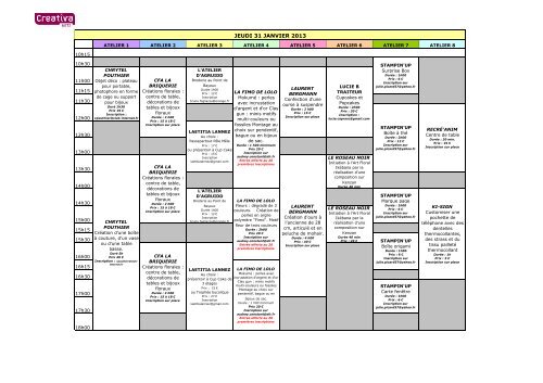 Planning des Ateliers Creativa Metz 2013 - Creavenue