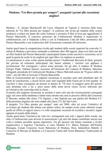 Modena: âUn libro premia per sempreâ, assegnati i premi alle ...