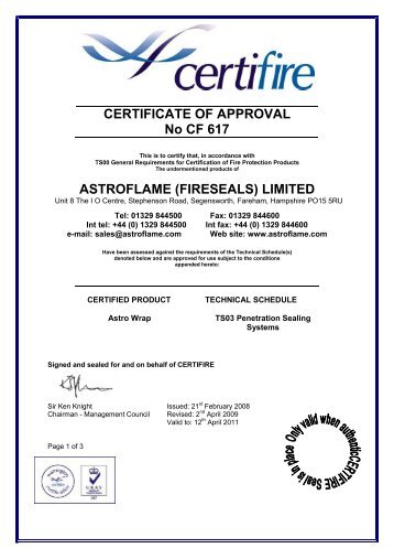 CERTIFICATE OF APPROVAL No CF 617 ASTROFLAME ... - Safelincs