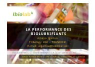 LA PERFORMANCE DES BIOLUBRIFIANTS - ValBiom