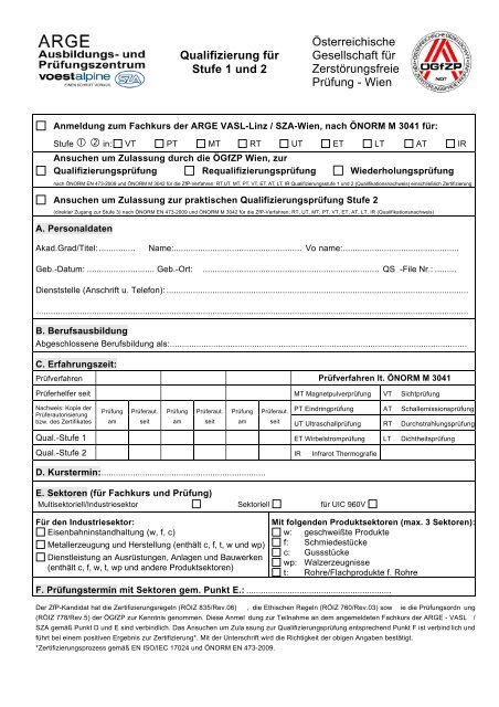 Anmeldeformular Stufe 1 + 2