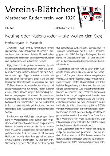 Heft Nummer 67 (Oktober 2006) - Marbacher Ruderverein eV