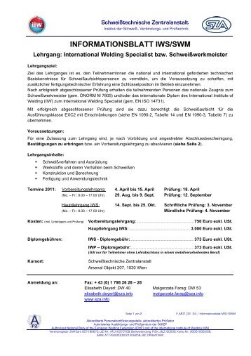 INFORMATIONSBLATT IWS/SWM - Schweißtechnische Zentralanstalt