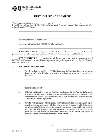 DISCLOSURE AGREEMENT - Blue Cross & Blue Shield of Mississippi