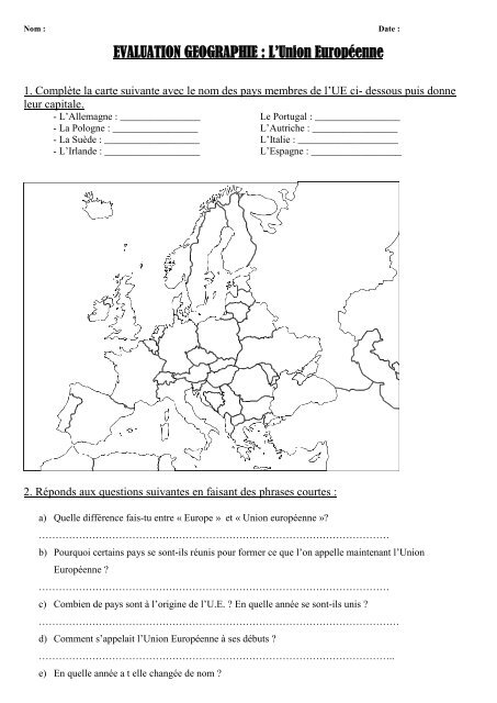 Evaluation Geographie Lunion Europãenne Pass Education