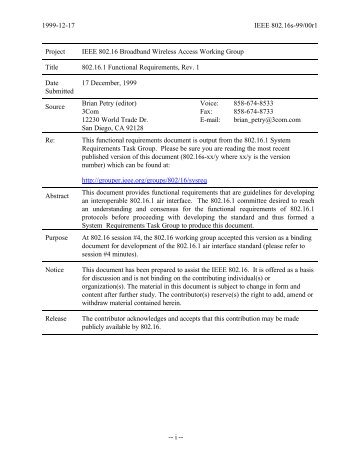 802.16.1 Functional Requirements, Rev. 1 - LMSC, LAN/MAN ...