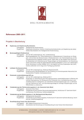 Referenzen 2005–2011 Projekte in Bearbeitung - Knollconsult