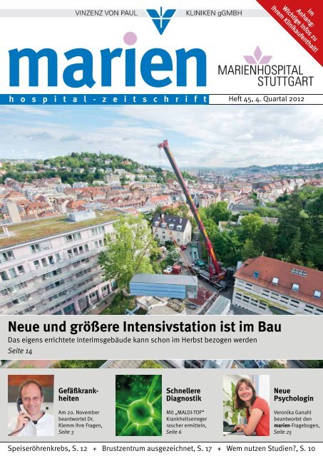 Neue und grÃ¶ÃŸere Intensivstation ist im Bau - Marienhospital Stuttgart
