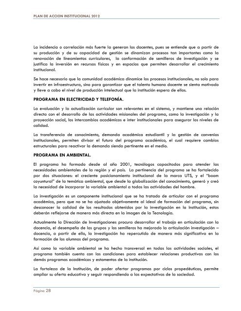 plan de accion institucional 2012 - Unidades TecnolÃ³gicas de ...