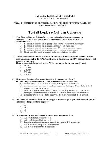 Test di Logica e Cultura Generale - Medicina - UniversitÃ  degli studi ...