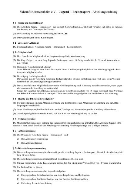 Skizunft Kornwestheim e.V. Jugend - Breitensport - Abteilungsordnung