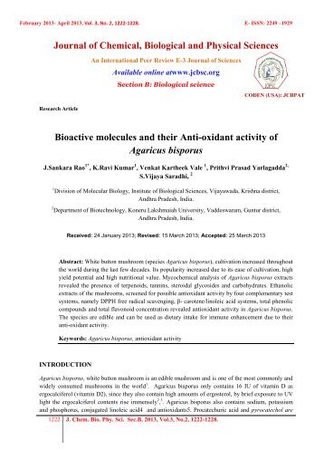 Bioactive molecules and their Anti-oxidant activity of Agaricus bisporus
