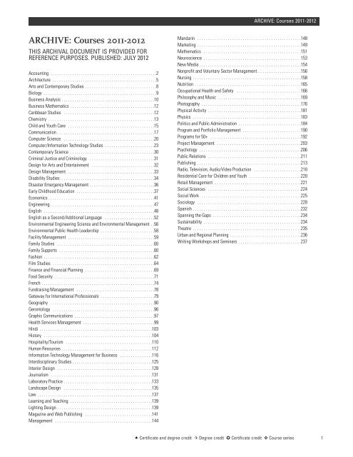 2011-2012 Courses (PDF) - The Chang School - Ryerson University