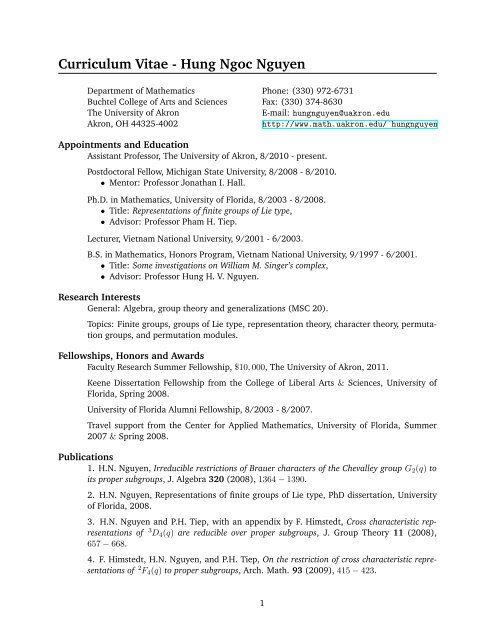 Curriculum Vitae - Hung Ngoc Nguyen - Department of Mathematics ...