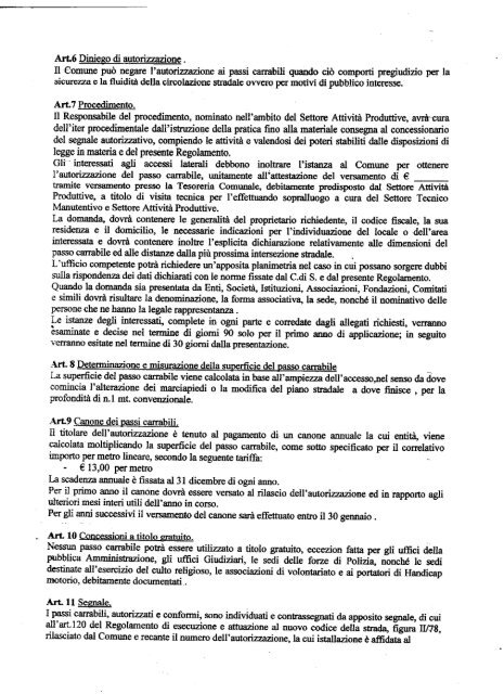 Regolamento Comunale per l^autorizzazione dei passi carrabili ...