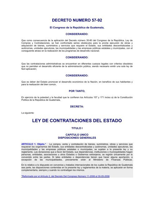 Decreto 57 92 Ley De Contrataciones Del Estado Y Sus