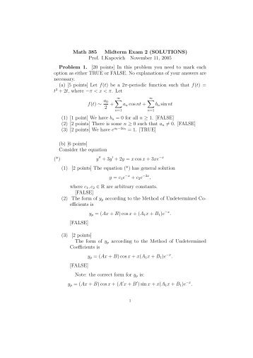 Math 385 Midterm Exam 2 (SOLUTIONS) Prof. I.Kapovich November ...