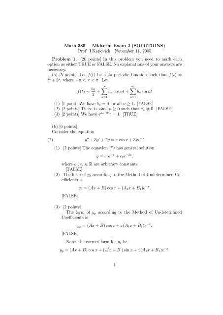 Math 385 Midterm Exam 2 Solutions Prof I Kapovich November
