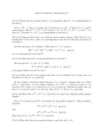 Math 25: Solutions to Homework # 5 (6.2 # 8) Show that if p is prime ...