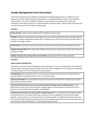 Vendor Management Form Instructions - State Accounting Office