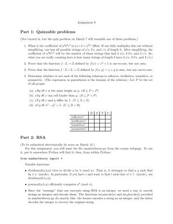 Part 1: Quizzable problems Part 2: RSA