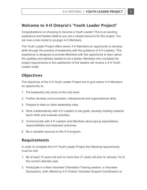 Youth Leader Manual - 4-H Ontario